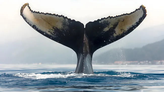 Riesige Buckelwal-Flosse erhebt sich aus türkisfarbener See