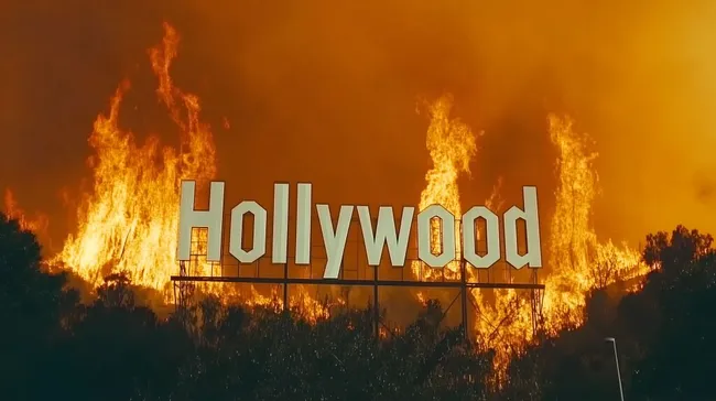 Riesige Hollywood-Schrift in Flammen