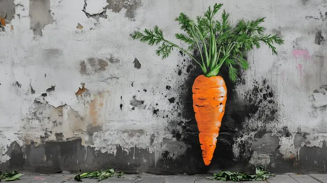 Riesige Karotte auf verwitterter Hauswand