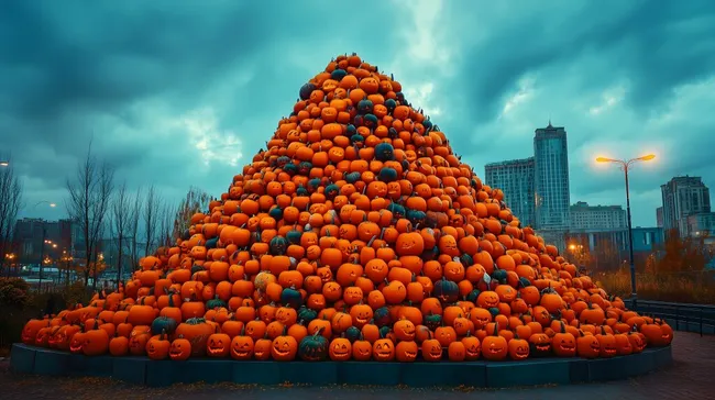 Riesige Kürbispyramide als Herbstdekoration