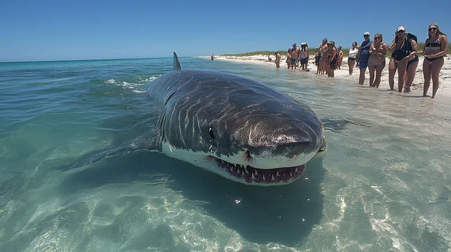 Riesiger Weißer Hai am Sandstrand von Florida