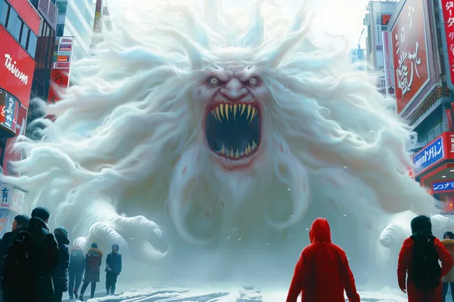 Riesiges Monster greift Stadt in Japan an - Fantasy-Szenario