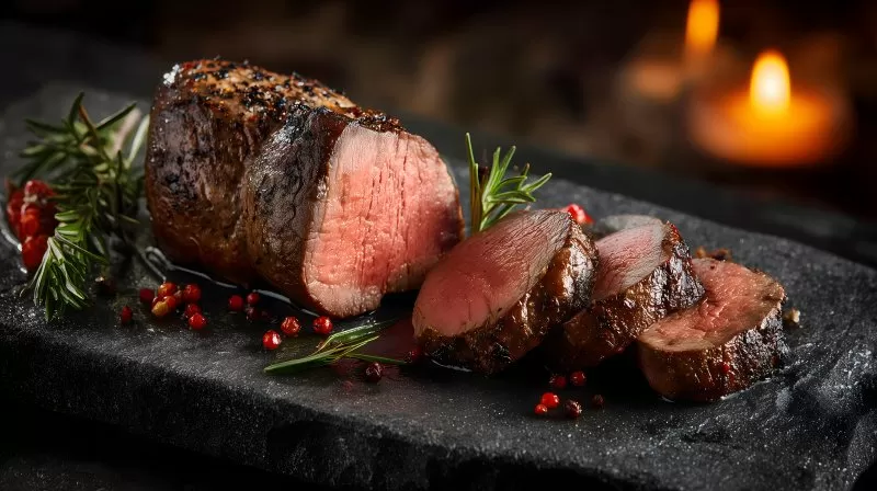 Rinderfilet in Scheiben geschnitten mit rosa Kern