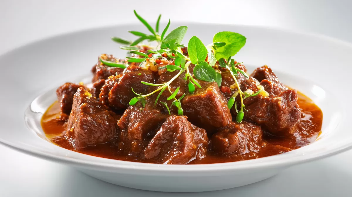 Rindergulasch mit Bier in würziger Soße