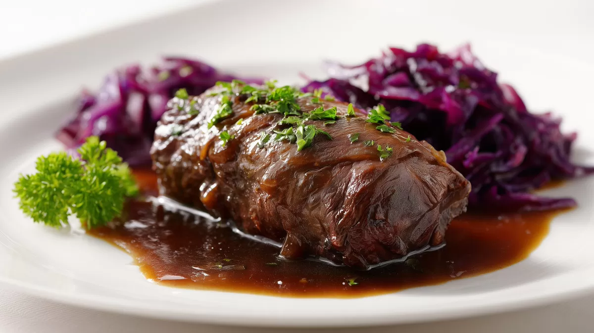 Rinderrouladen im Brter mit Rotkohl und Soße