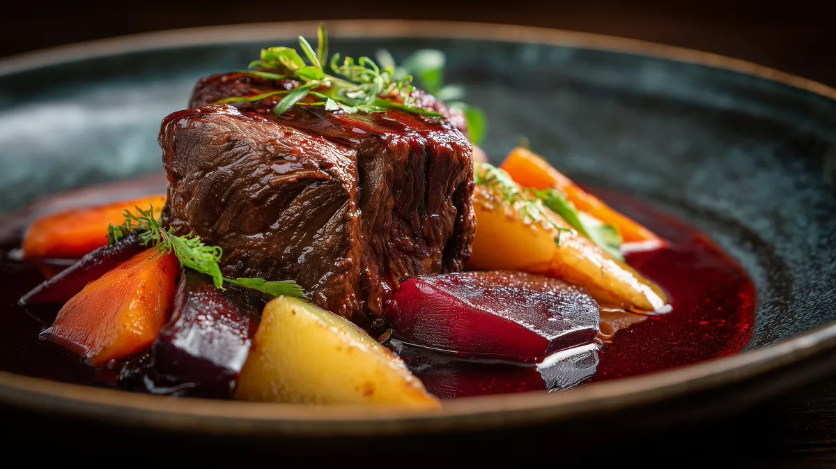 Rinderrouladen in Rotweinsauce mit Gemüse