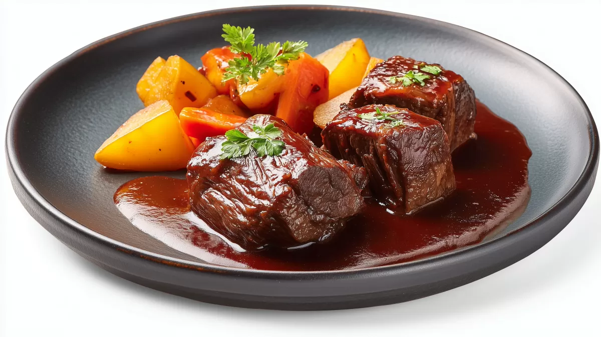 Rinderrouladen in Rotweinsauce mit Gemüsebeilage