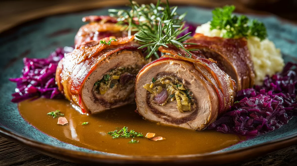 Rinderrouladen klassisch mit Rotkohl und Soße