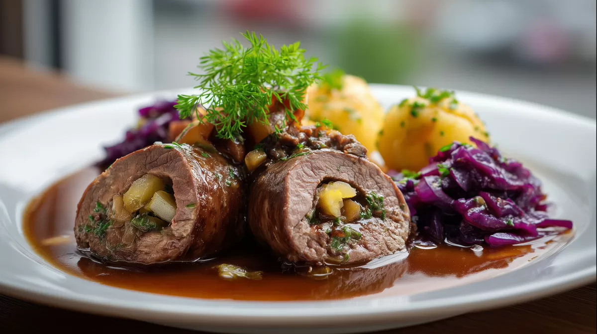 Rinderrouladen mit Rotkohl foo und Kartoffeln