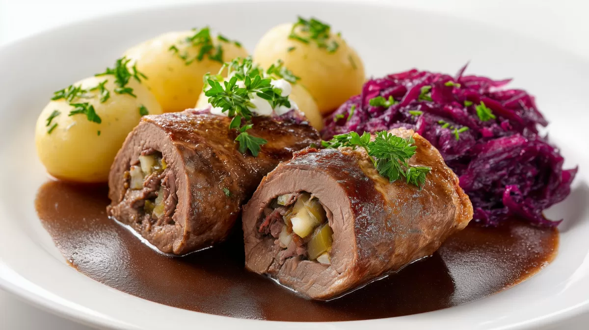 Rinderrouladen mit Rotkohl foo und Salzkartoffeln