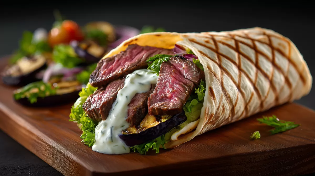 Rindersteak Drm im Fladenbrot mit Joghurtsauce