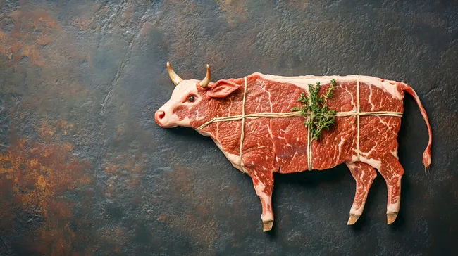 Rindfleisch in Kuhform auf dunklem Hintergrund