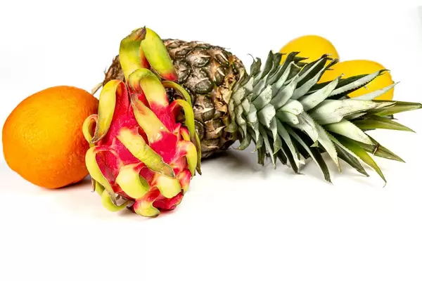Ripe fresh exotic fruit on a white background (Flip 2020)