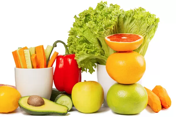 Ripe fresh fruits and vegetables background