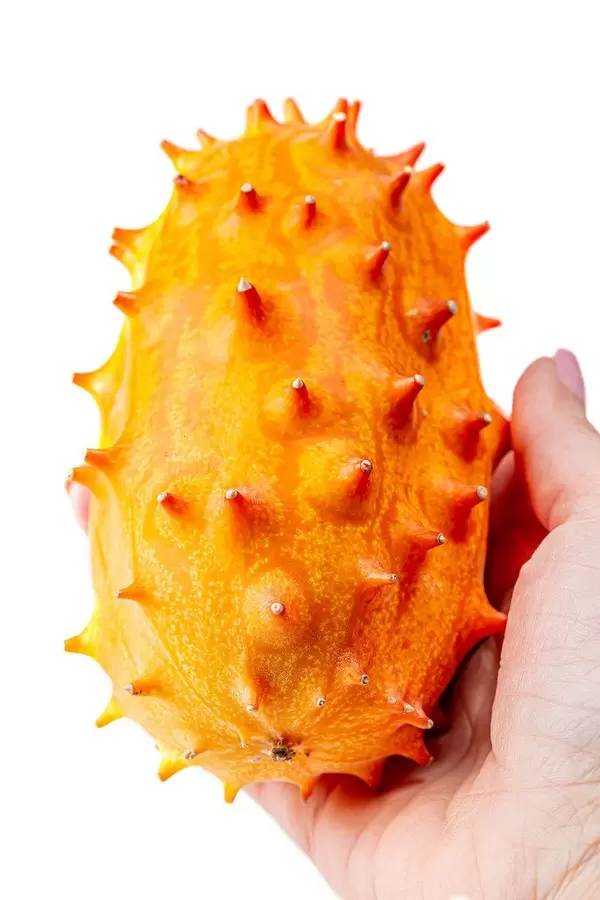 Ripe kiwano fruit in women hand (Flip 2020)