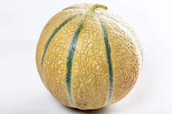 Ripe round melon on white wooden table (Flip 2019)
