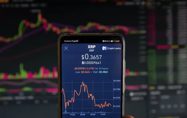 Ripple cryptocurrency price graph chart on mobile phone screen