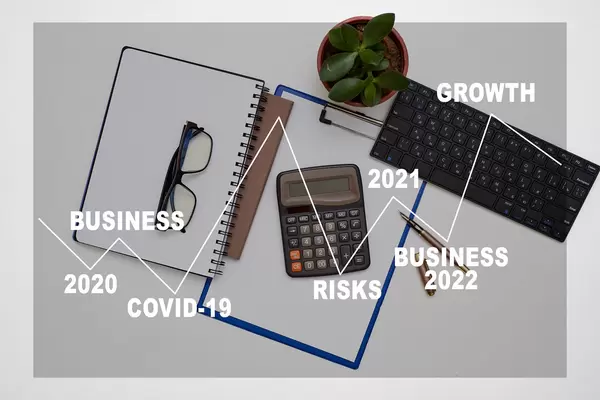 Rising and falling line graph of economic recessions and growth during COVID-19 pandemic