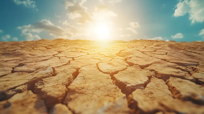 Rissige, ausgedörrte Erde bei Sonnenuntergang