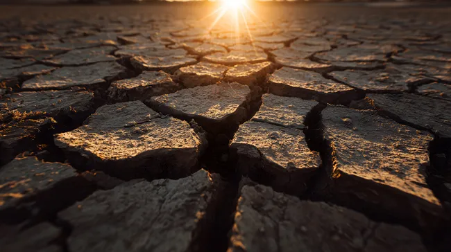 Rissige Erde bei Sonnenuntergang