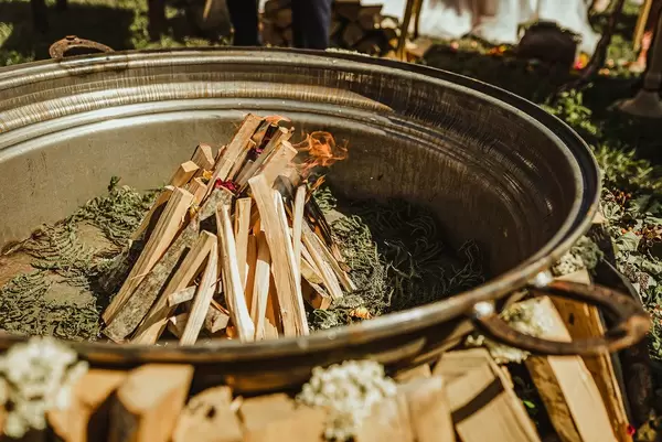 Ritual BonFire In Bowl WIth Plants And Wood (Flip 2019)