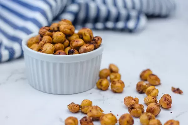 Roasted Chickpeas with Spices in a White Bowl