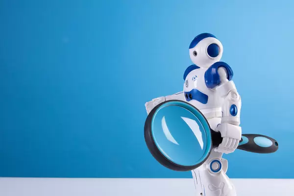 Robot with magnifying glass