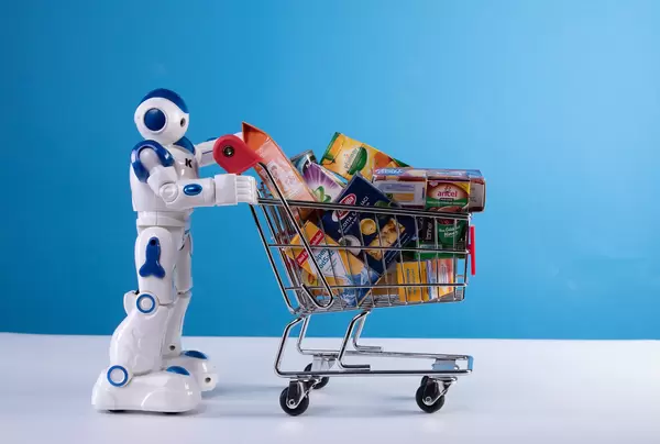 Robot with shopping cart