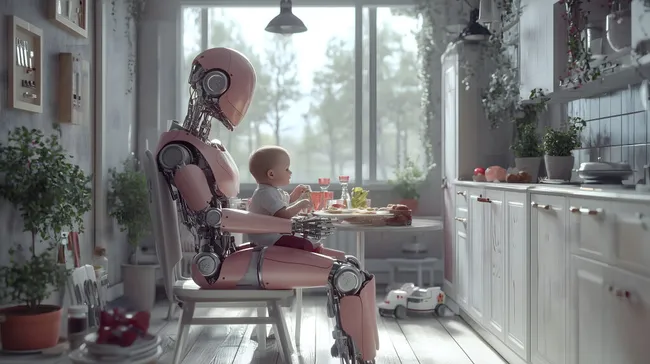 Roboter-Babysitterin bereitet gesundes Frühstück zu