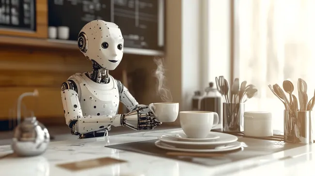 Roboter bereitet Kaffee in moderner Küche