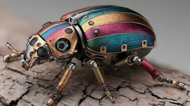 Roboter-Käfer mit buntem, schuppigem Panzer