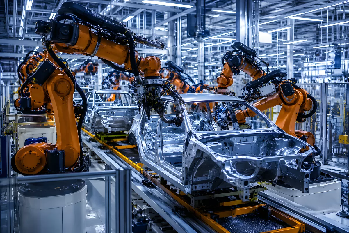 Roboterarme montieren Fahrzeugkarosserie am Fließband