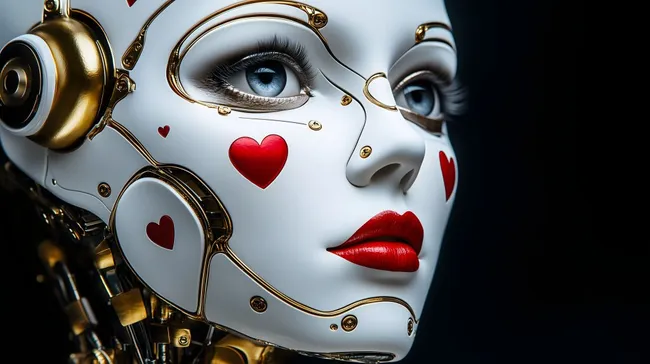 Robotergesicht mit Herzen - Kreativkonzept für Social Media