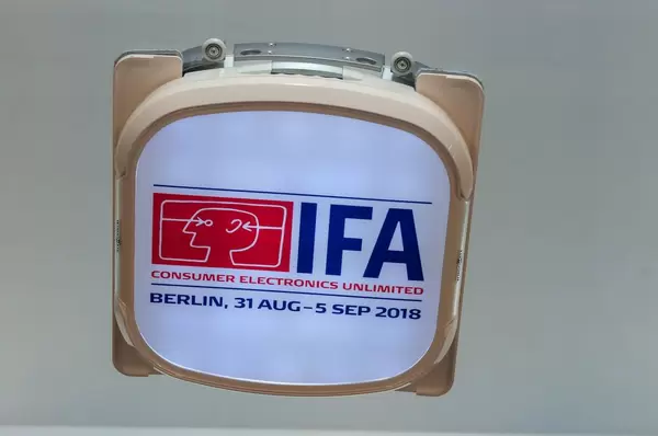 Robotic window cleaner with IFA 2018 logo