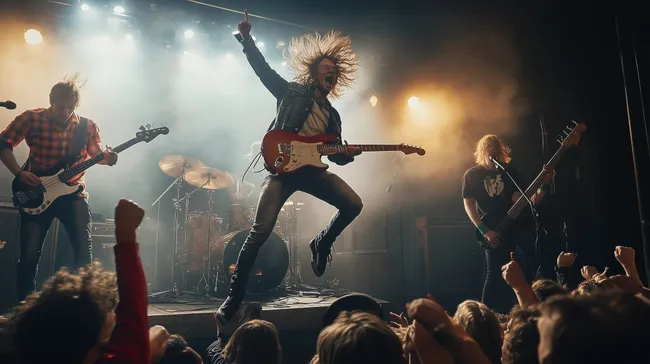 Rockband bei energetischer Performance auf der Bühne