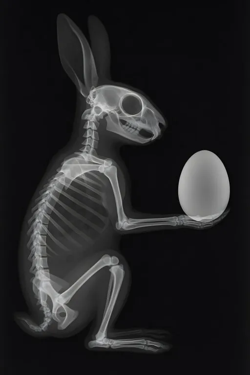 Röntgenaufnahme eines Osterhasen mit Ei
