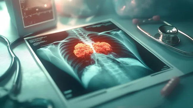 Röntgenaufnahme mit Lungenkrebs in medizinischem Umfeld
