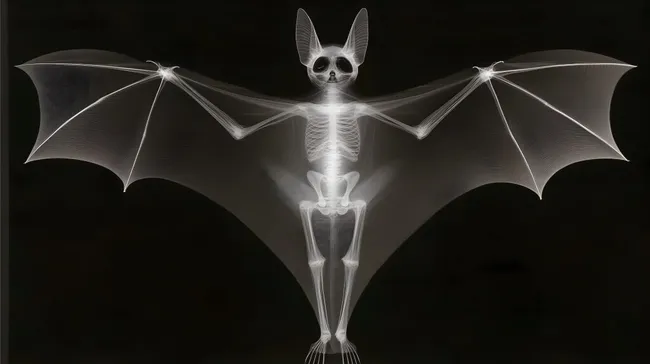 Röntgenbild einer Fledermaus mit weit gespreizten Flügeln