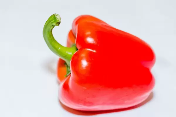 Rohe, rote Paprika freigestellt vor weißem Hintergrund