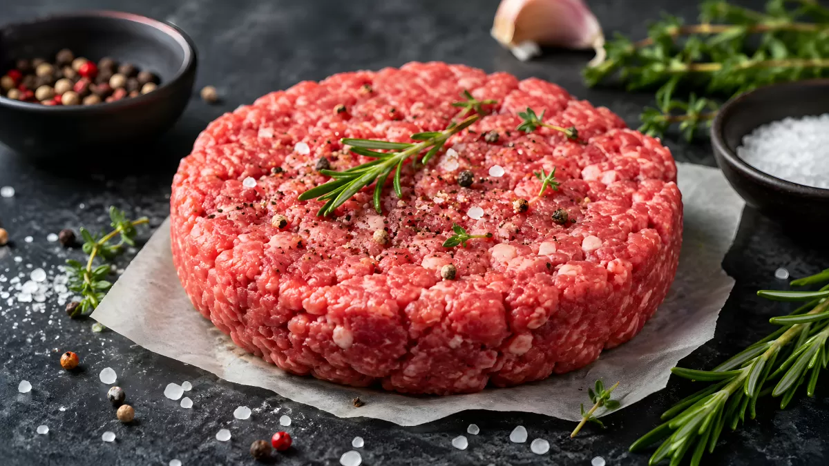 Rohes Rinderhack-Patty mit Rosmarin und Gewürzen