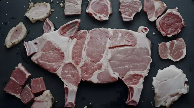Rohes Schweinefleisch kunstvoll auf Schieferbrett