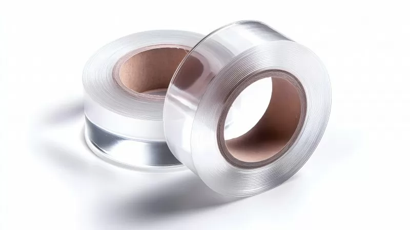 Rolle durchsichtiges Klebeband isoliert auf weißem Hintergrund