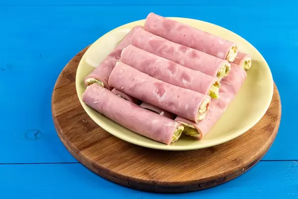 Rolled Ham with Cheese on the plate