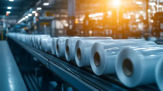 Rollen von Kunststofffolie in einer Fertigungsanlage