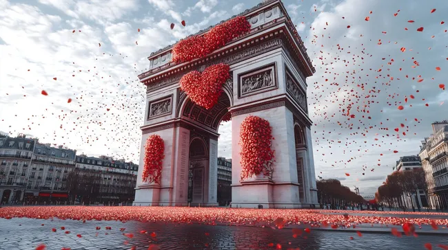 Romantische Dekoration des Triumphbogens in Paris