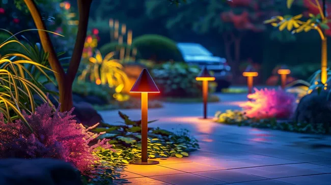 Romantische Gartenbeleuchtung bei Nacht