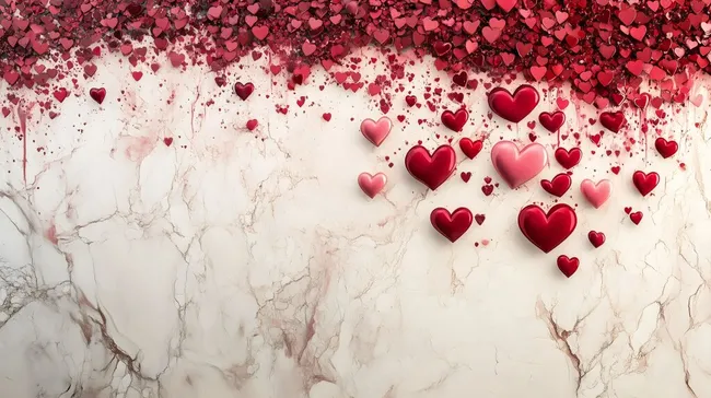 Romantische Herzregen auf marmoriertem Hintergrund