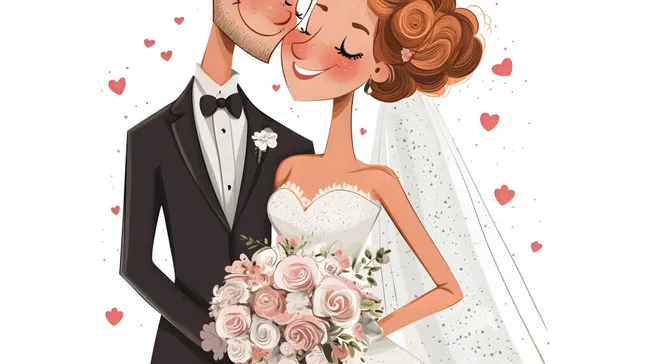 Romantische Hochzeitsillustration mit Brautpaar