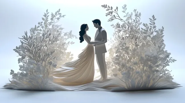 Romantische Hochzeitsszenerie mit Brautpaar