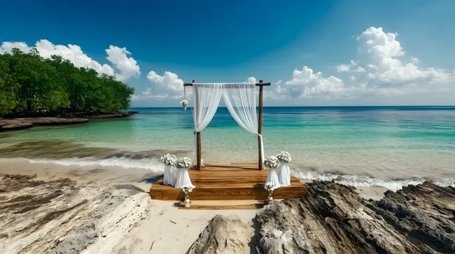 Romantische Hochzeitszeremonie am Tropenstrand